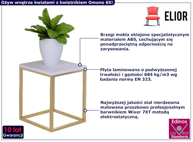 Minimalistyczny kwietnik Tabou 6X kolor złoty+biały