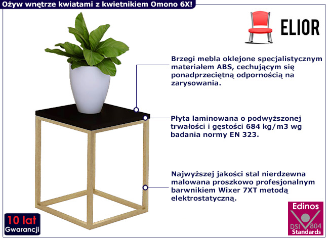 Minimalistyczny kwietnik Tabou 6X kolor złoty+czarny