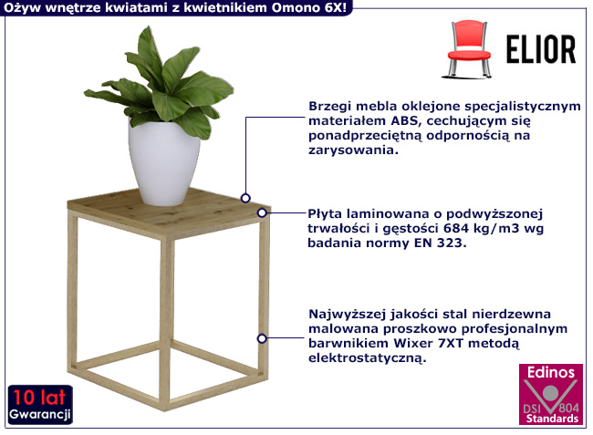 Minimalistyczny kwietnik Tabou 6X kolor złoty+dąb artisan