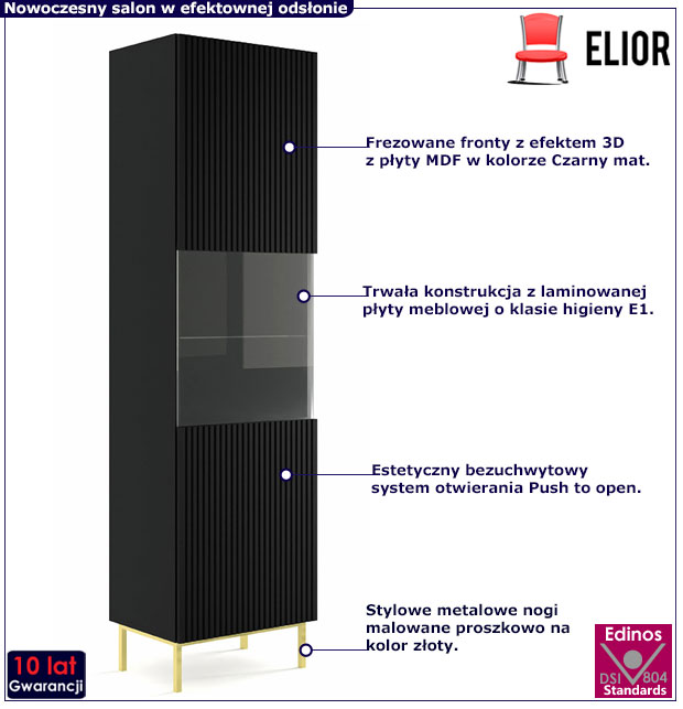 Witryna czarny mat + złoty Melis 14X