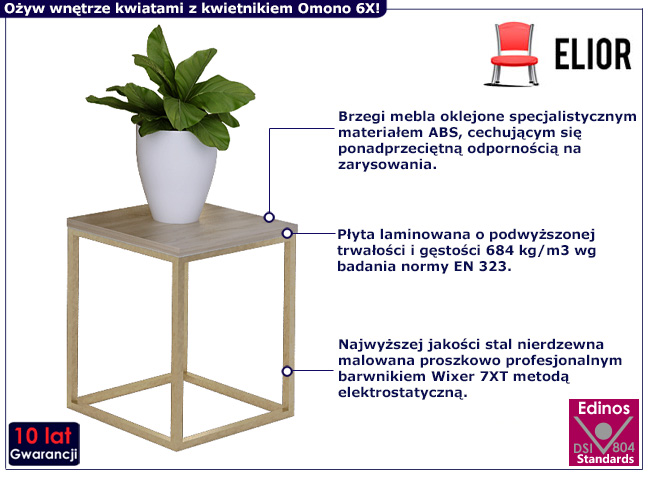 Minimalistyczny kwietnik Omono 6X kolor złoty+dąb sonoma