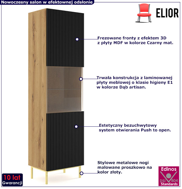 Witryna artisan + czarny mat + złoty Melis 14X