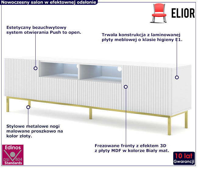 Szafka rtv z szufladami biały mat + złoty Livorno 11X