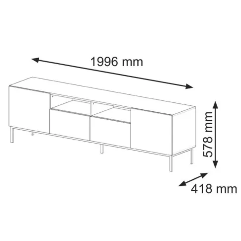 wymiary szafki RTV 200cm z 2 szufladami na ramie Livorno 11X