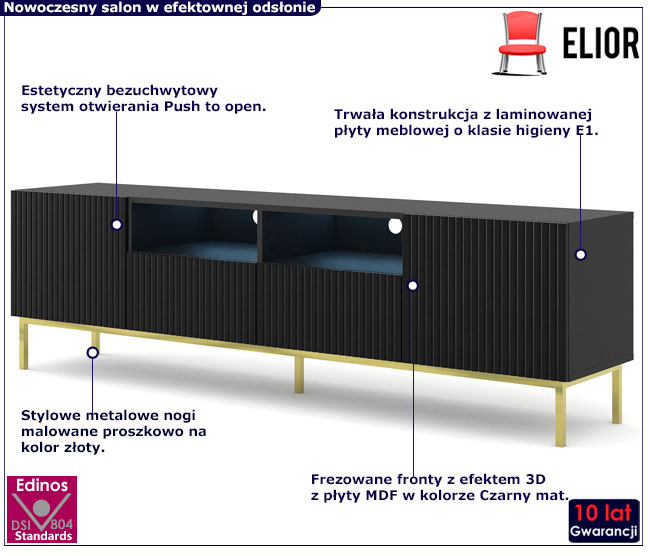 Szafka rtv z szufladami czarny mat + złoty Melis 11X