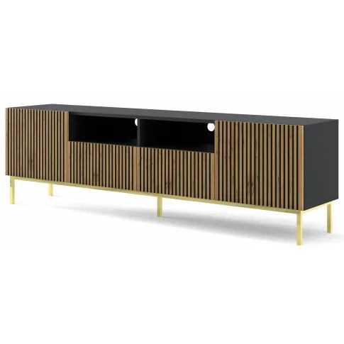 Szafka RTV 200cm dab artisan czarny z szufladami na ramie Livorno 11X