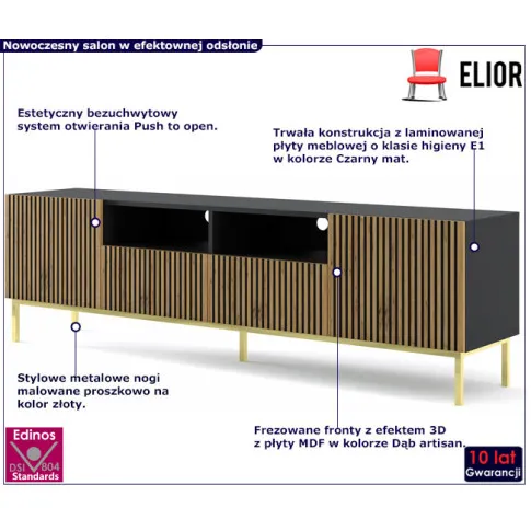 Szafka rtv z szufladami czarny mat artisan złota rama Livorno 11X