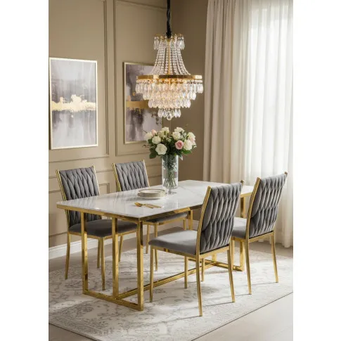 Szare welurowe krzesło plecione glamour   Jugelo