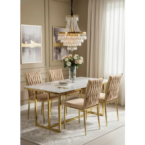 Beżowe nowoczesne welurowe krzesło z plecionką   Jugelo