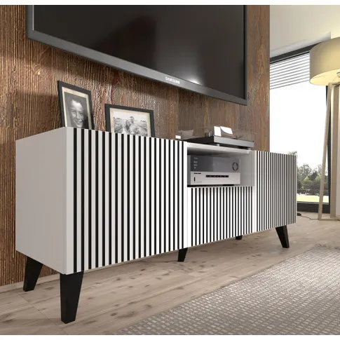 Aranżacja z szafką RTV biało czarny czarne nogi Livorno 9X