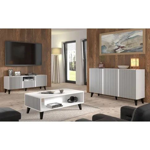 Aranżacja z zestawem mebli biało czarny czarne nogi Livorno