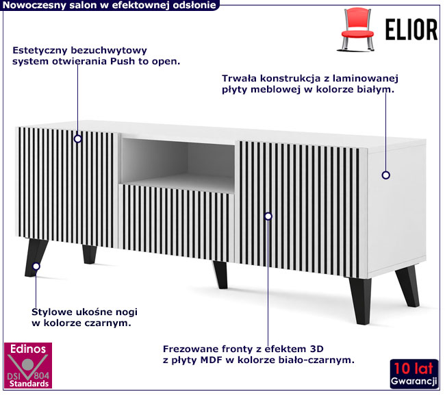 Szafka rtv biało-czarny + czarne nogi Melis 9X