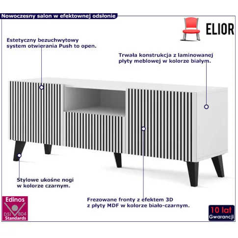 Szafka rtv trzydrzwiowa z szufladą biało czarny czarne nogi Livorno 9X