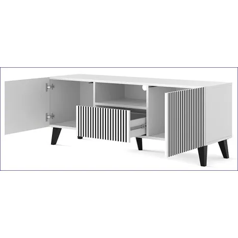 wnętrze szafki RTV 150cm z szufladą biało czarna czarne nogi Livorno 9X