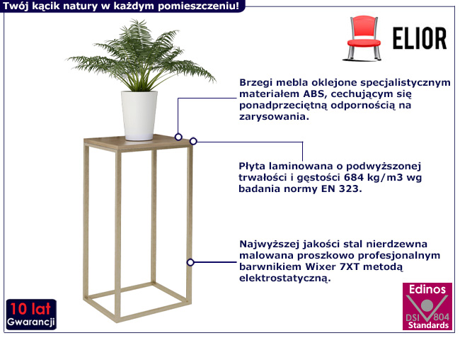 Kwienik z metalowym stelażem Mobis 6X kolor złoty+dąb lancelot