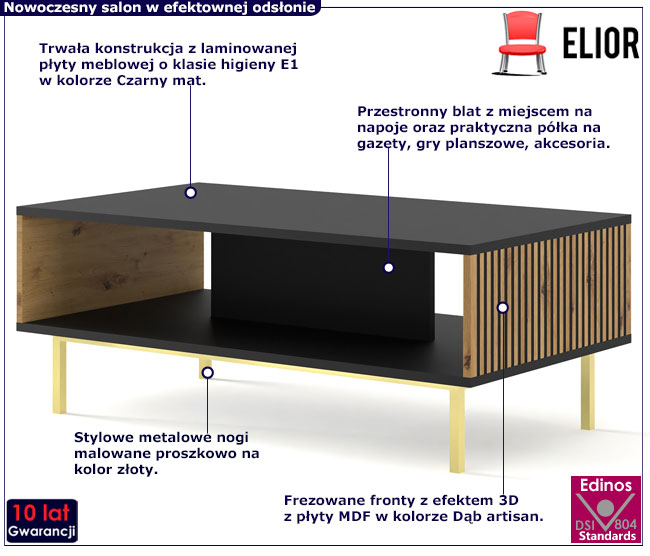 Stolik kawowy artisan + czarny + złoty Melis 13X