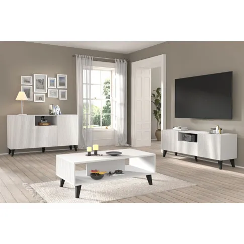 Aranżacja z zestawem mebli biel czarne nogi Livorno