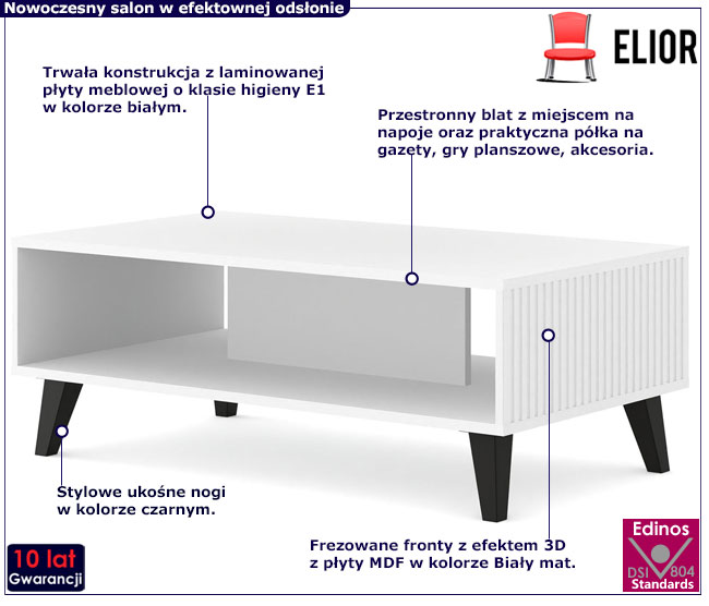 Stolik kawowy biały na czarnych nogach Melis 13X