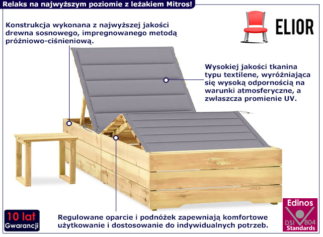 Zestaw ogrodowy z leżakiem Ogebis kolor szary