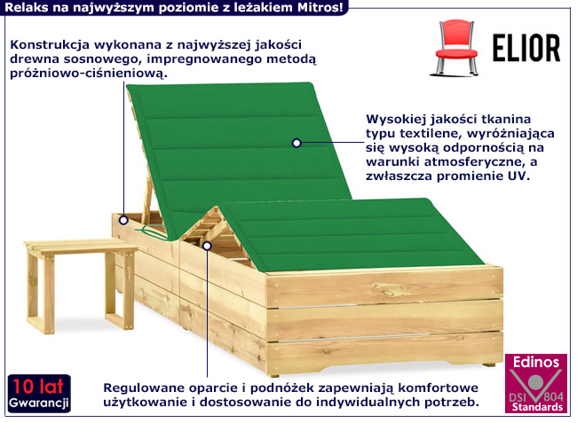 Zestaw ogrodowy z leżakiem Mitros kolor zielony