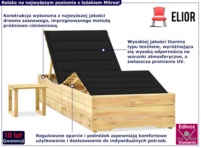 Zestaw ogrodowy z leżakiem Ogebis kolor czarny