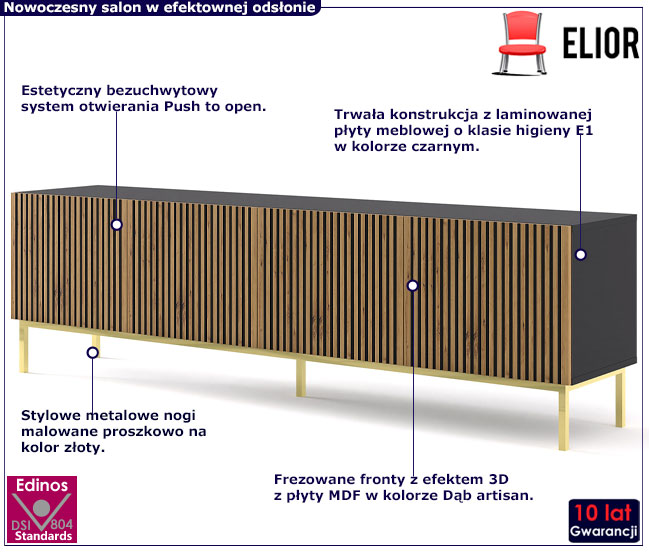 Szafka rtv czarny + artisan + złoty Livorno 12X