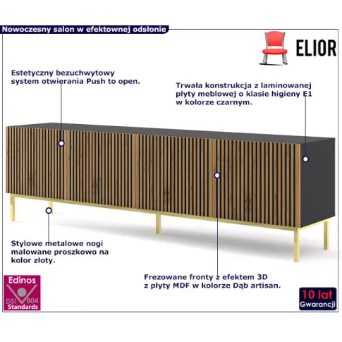Szafka rtv czarny artisan złota rama Livorno 12X