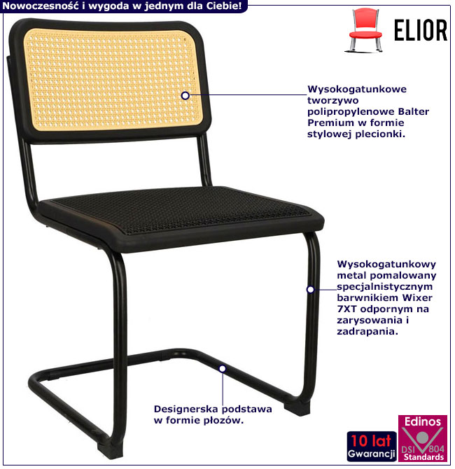 Infografika krzesła na płozach naturalny + czarny Vobo 3x