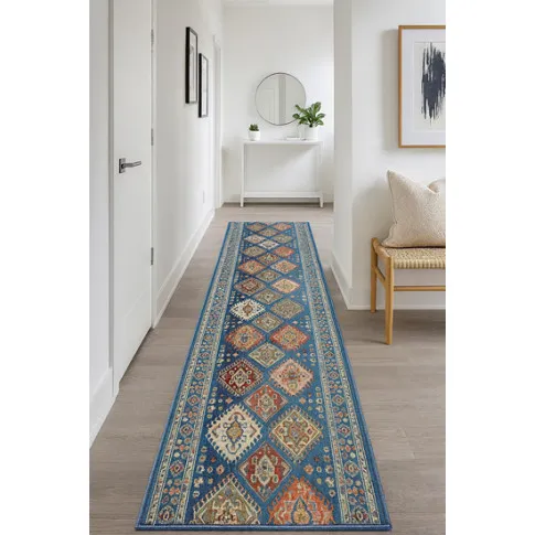 Niebieski wzorzysty chodnik dywanowy na metry   Juda 6X