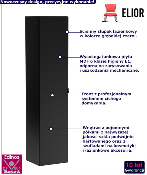 Czarny wiszący słupek łazienkowy Muna 3X