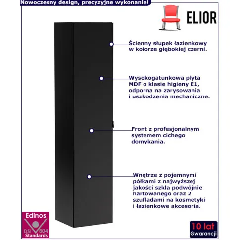 Czarny podwieszany słupek łazienkowy Larosa 3X