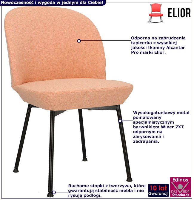 Infografika różowego krzesła metalowego tapicerowanego Zico 3X