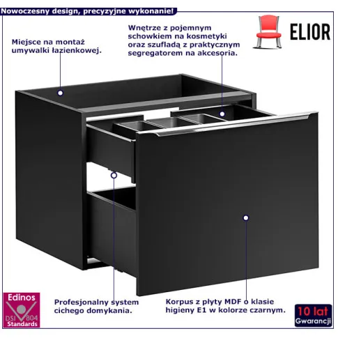 Czarna szafka umywalkowa 60cm do łazienki Larosa 4X