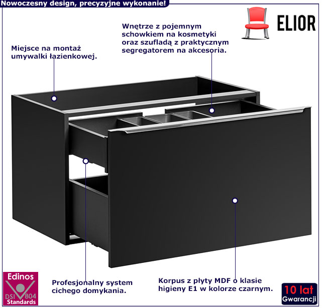Czarna szafka umywalkowa 80 cm Zanari 4X