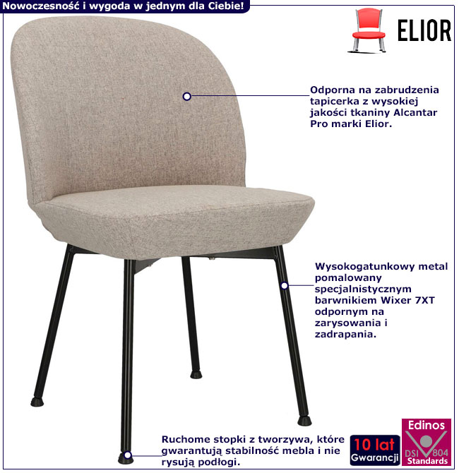 Infografika jasnoszarego krzesła metalowego tapicerowanego Zico 3X