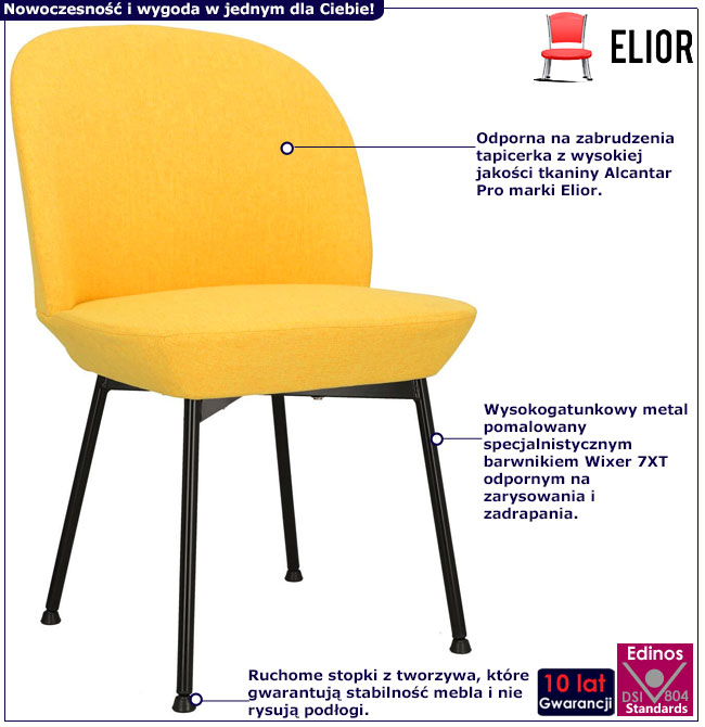 Infografika żółtego krzesła metalowego tapicerowanego Zico 3X