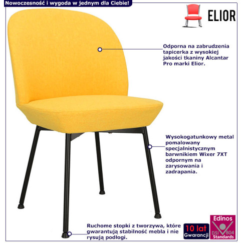Fotografia Żółte metalowe krzesło tapicerowane tkaniną - Zico 3X z kategorii Krzesła tapicerowane