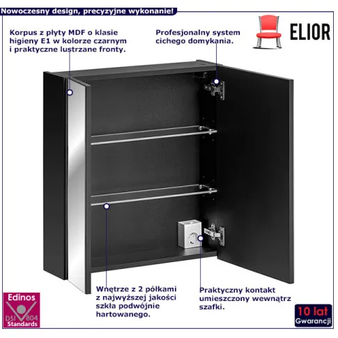 Czarna szafka z lustrem 60cm do łazienki Larosa 5X