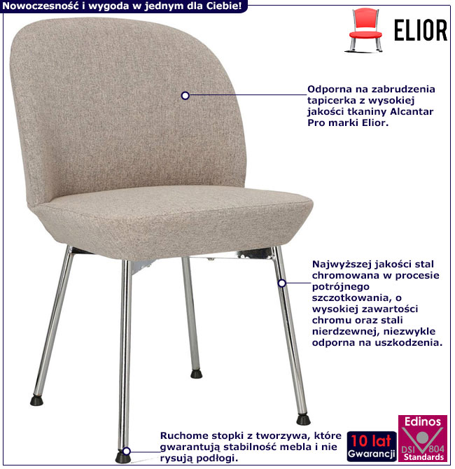 Infografika jasnoszarego krzesła chromowanego Aleno 4X