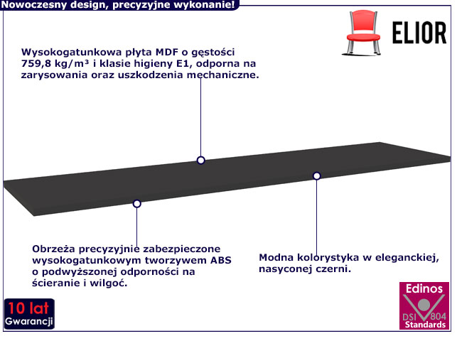 Czarny blat łazienkowy 180 cm Larosa 8X