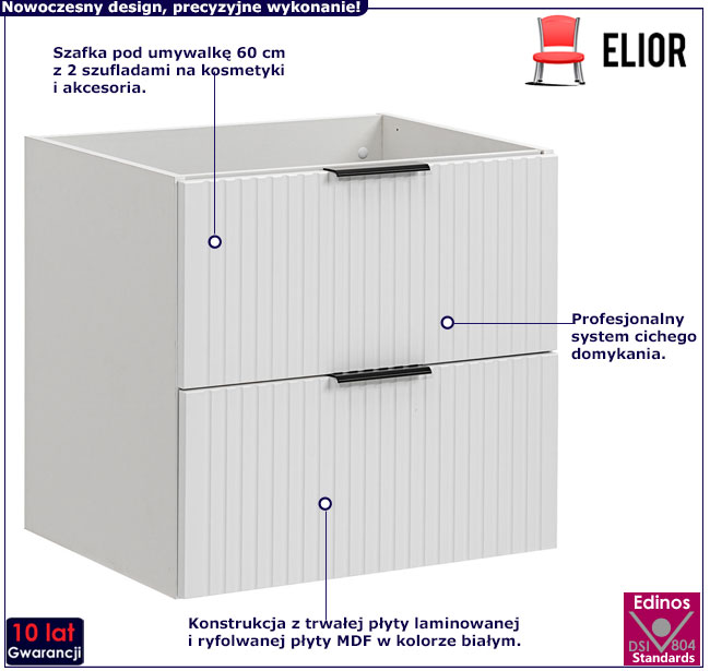 biała szafka umywalkowa z szufladami Edar 3X 60 cm 