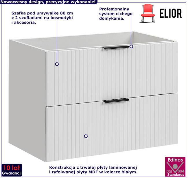 biała szafka umywalkowa z szufladami Edar 3X 80 cm 