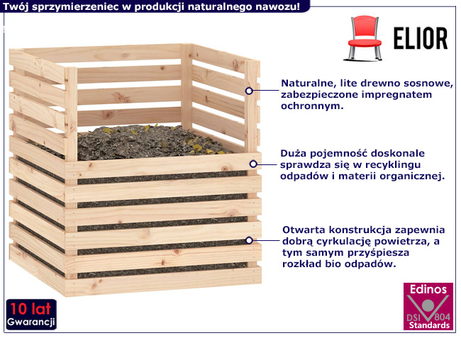 Klasyczny drewniany kompostownik Brokim kolor naturalny