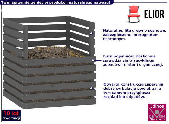 Klasyczny drewniany kompostownik Uruso kolor szary