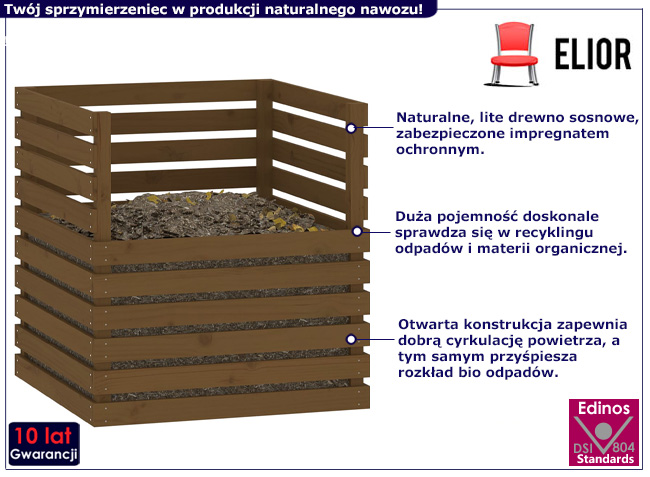 Klasyczny drewniany kompostownik Uruso kolor miodowy brąz