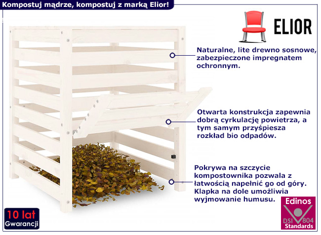 Klasyczny drewniany kompostownik Fiados kolor biały