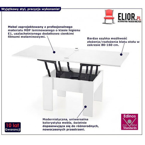 Fotografia Biała rozkładana ława podnoszona Lonzo z kategorii Inne stoliki i ławy