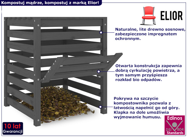 Klasyczny drewniany kompostownik Fiados kolor szary