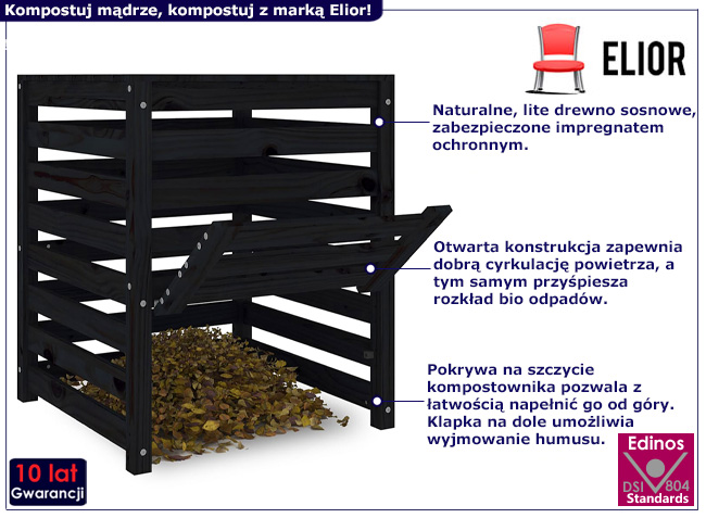 Klasyczny drewniany kompostownik Fiados kolor czarny