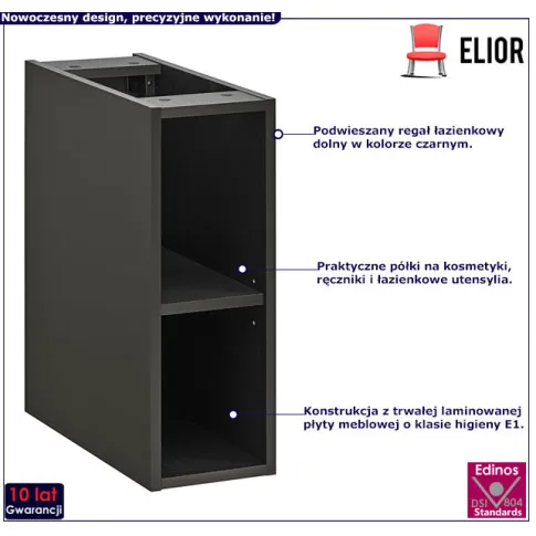 Czarny wiszący dolny regał do łazienki Maribo 3X